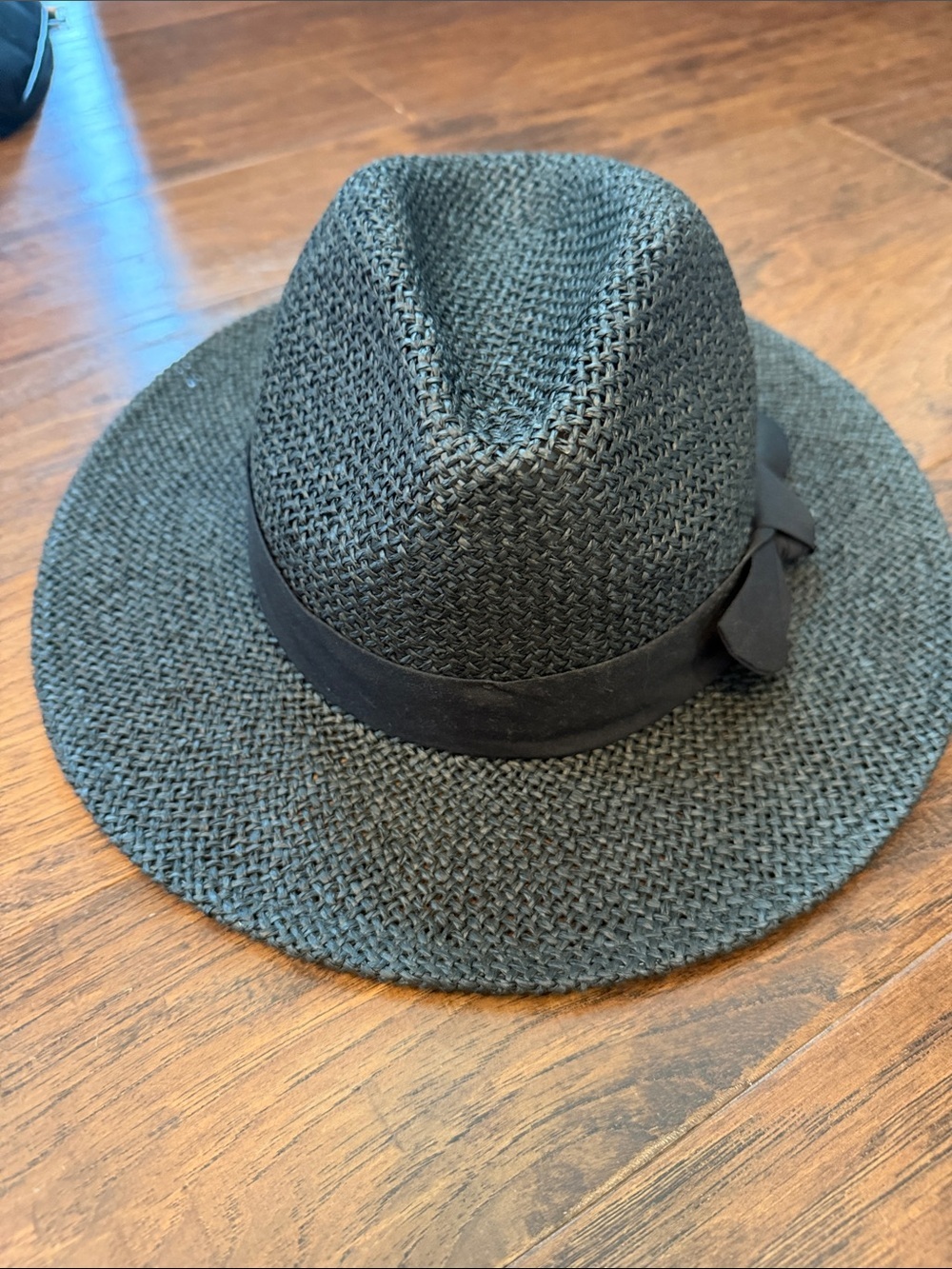 Black Straw Fedora Hat with Ribbon Band